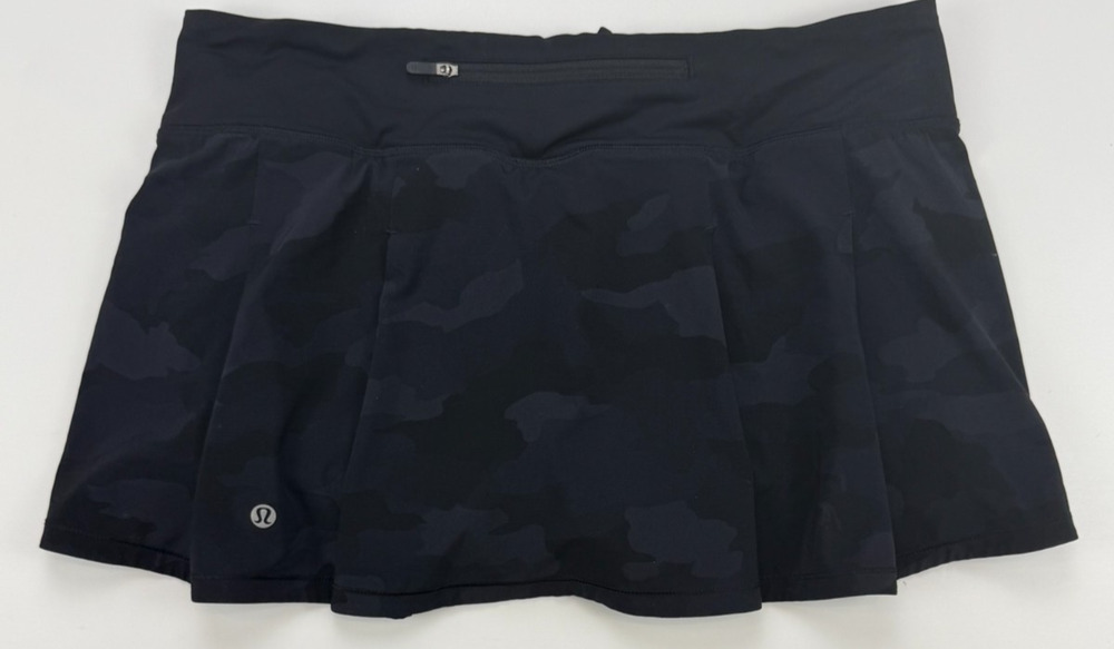 Lululemon Womens 10 Black Camo Pleated Tennis Skirt Skort Built In Shorts